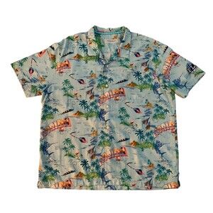 Tommy Bahama Men's size 3XL Green Silk Florida Shirt Embroidered MLB Logo